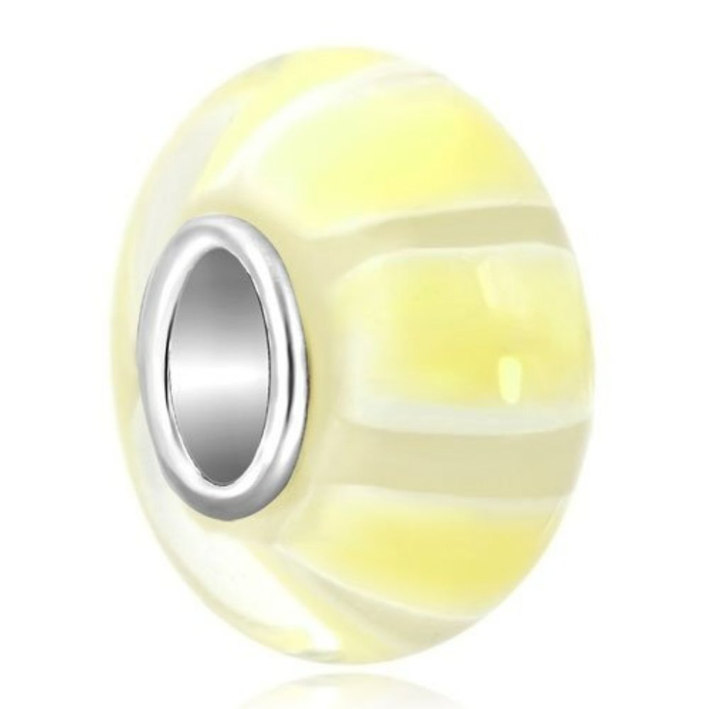 Pugster Yellow Striped Murano Glass Bracelet Charm - Pandora Style